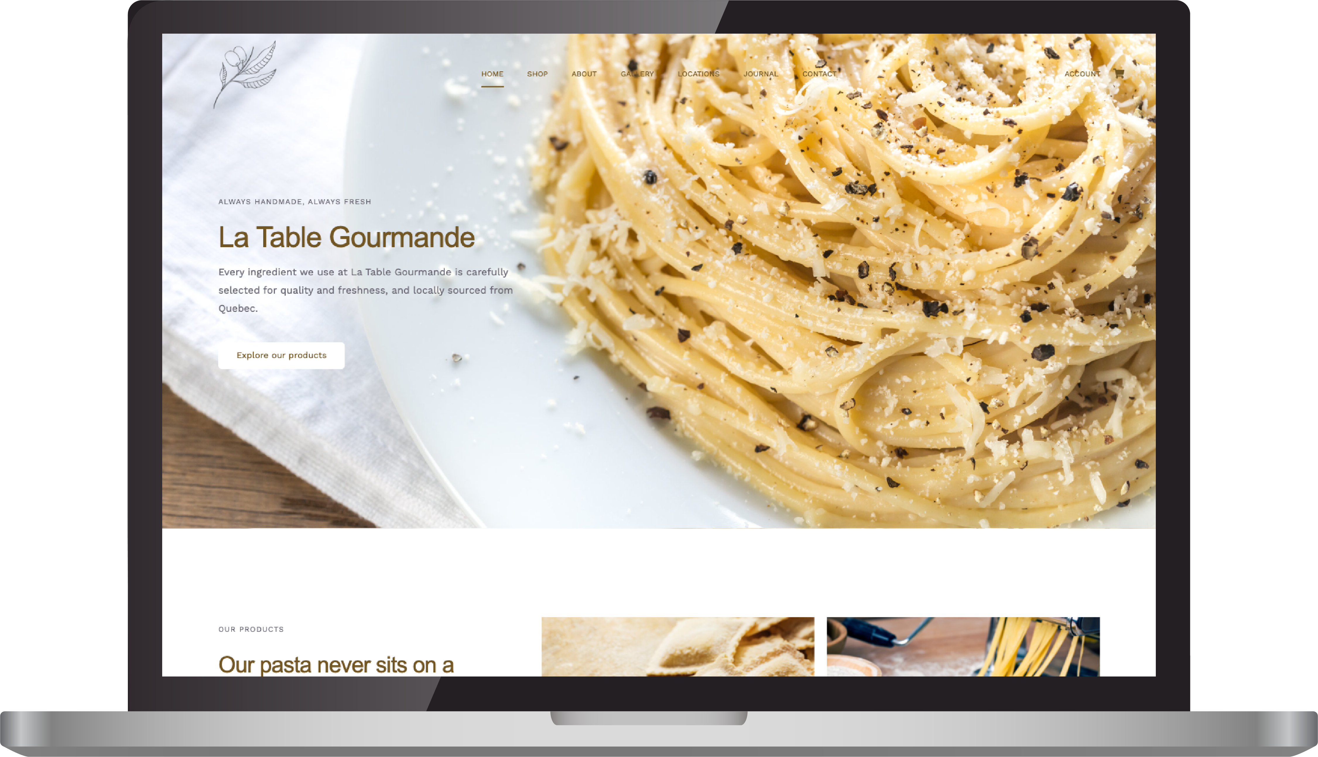 landing page with pasta for La table Gourmande